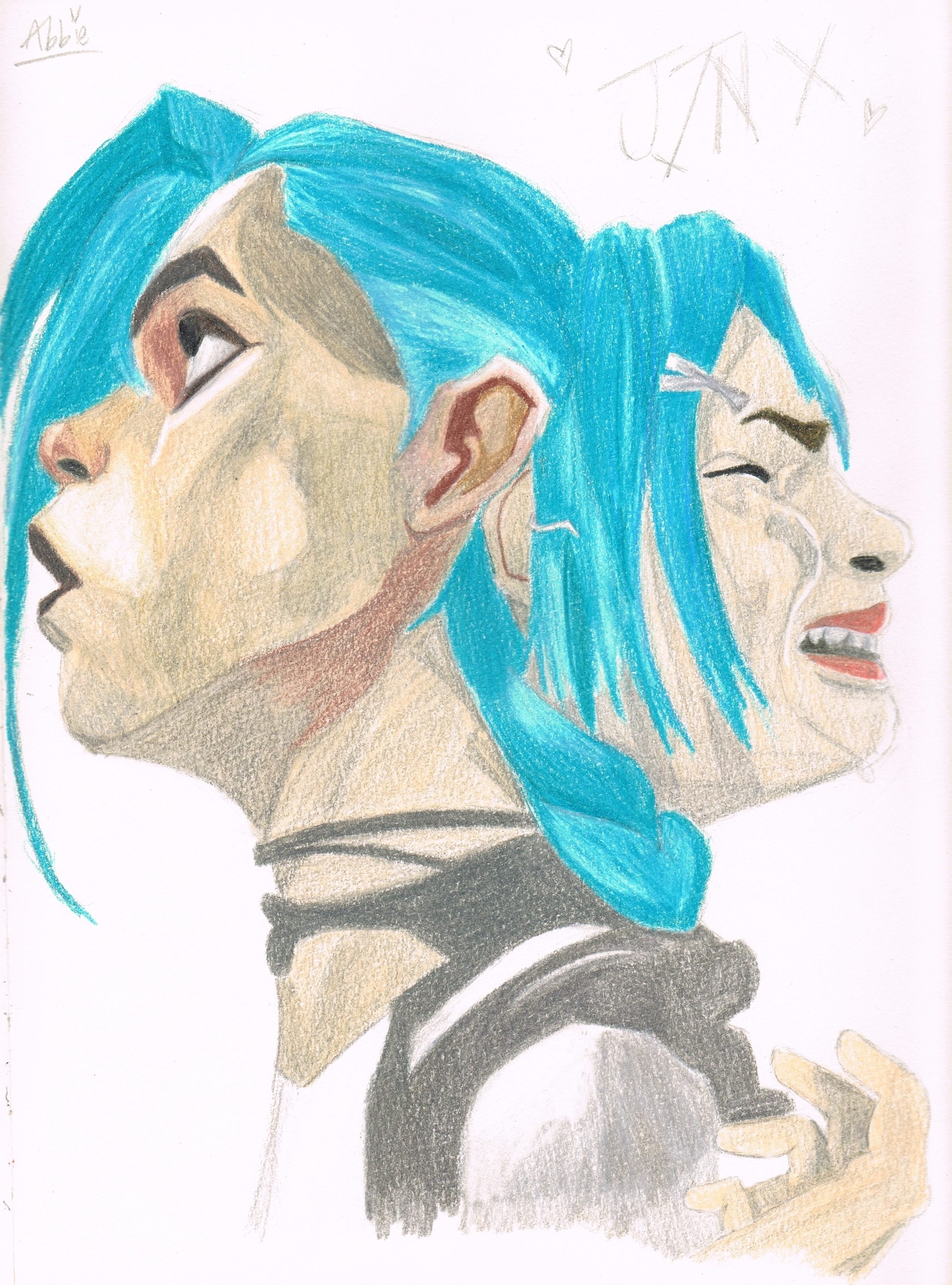 Artwork of the side profile of a girl with another side behind her. One side she is shocked, the other she is crying
